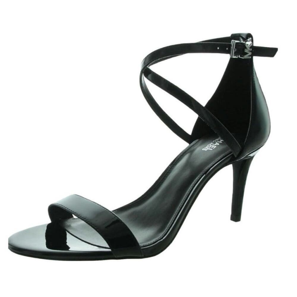 Michael Kors Black Ava Mid Leather Sandals Size: 8.5